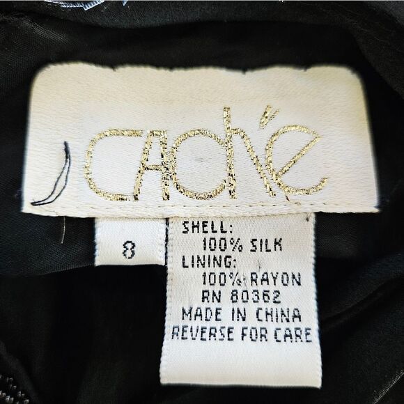 Vintage Cache 100% Silk Black Beaded Art Deco Wiggle '50s Style Flapper Dress 8 - Picture 13 of 14